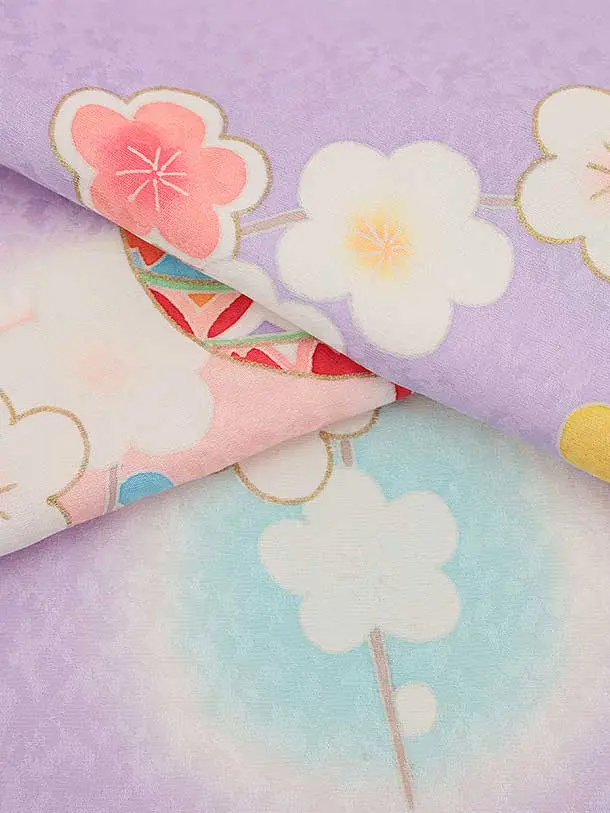 七五三(7歳結び帯)Y456【正絹】ラベンダー 鞠に梅