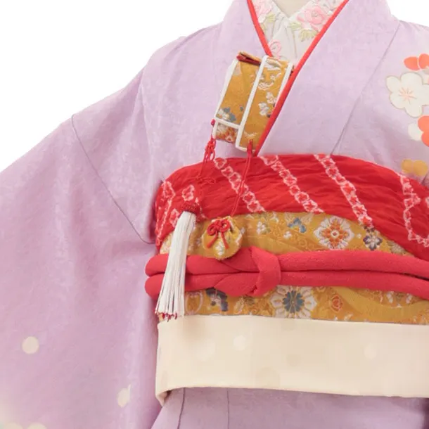 七五三(7歳結び帯)Y456【正絹】ラベンダー 鞠に梅