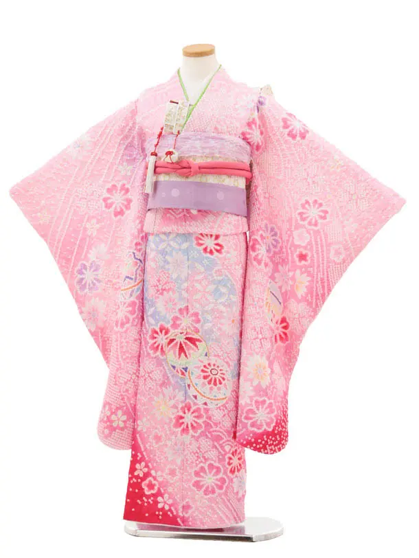 七五三(7歳結び帯)Y484 ピンクぼかし 鞠桜