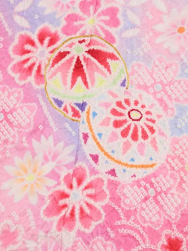 七五三(7歳結び帯)Y484 ピンクぼかし 鞠桜