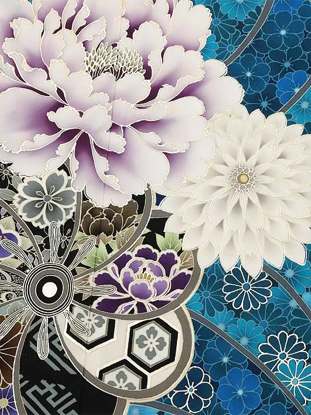 七五三(7歳結び帯)Y487 JAPANE STYLE オフ白 牡丹 ねじり菊