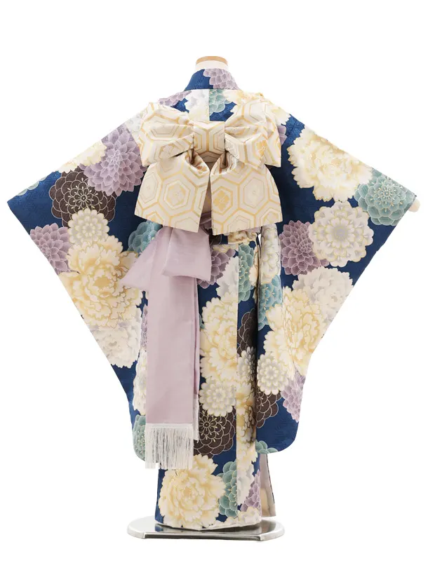 七五三(7歳結び帯)Y505 花わらべ 紺 古典花