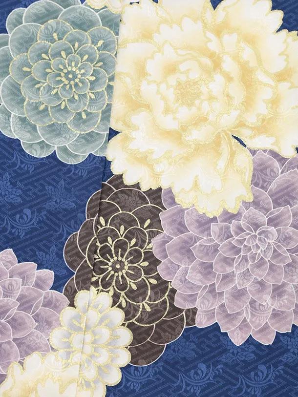 七五三(7歳結び帯)Y505 花わらべ 紺 古典花