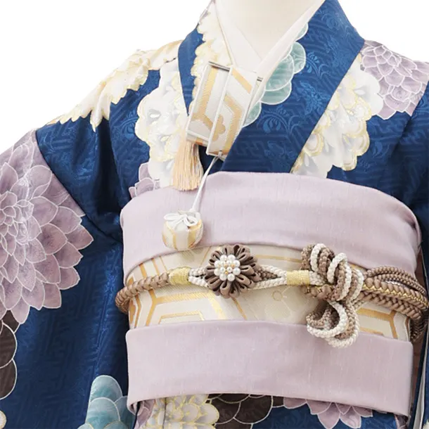 七五三(7歳結び帯)Y505 花わらべ 紺 古典花