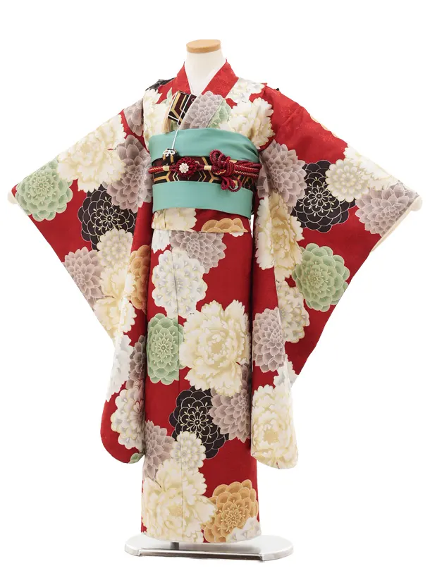 七五三(7歳結び帯)Y506 花わらべ 赤茶 古典花