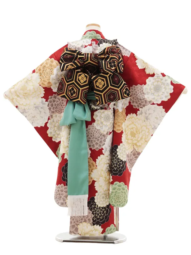 七五三(7歳結び帯)Y506 花わらべ 赤茶 古典花