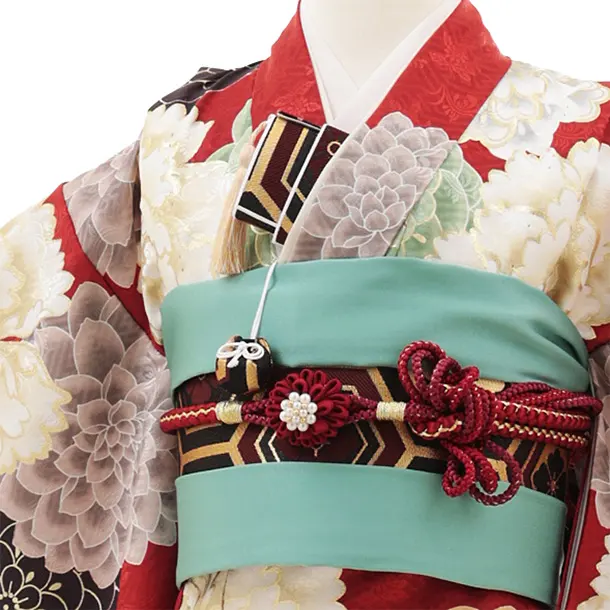 七五三(7歳結び帯)Y506 花わらべ 赤茶 古典花