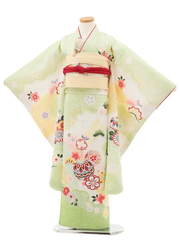 七五三(7歳結び帯)Y510 花うさぎ ヒワ色 古典 鞠