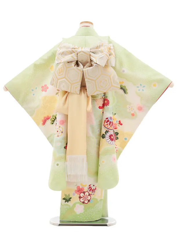 七五三(7歳結び帯)Y510 花うさぎ ヒワ色 古典 鞠