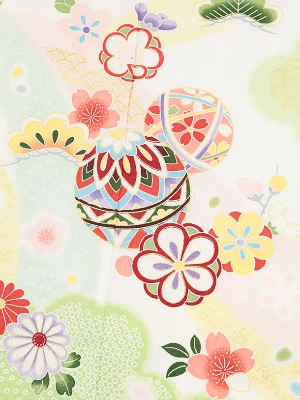 七五三(7歳結び帯)Y510 花うさぎ ヒワ色 古典 鞠