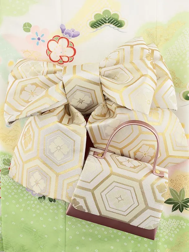 七五三(7歳結び帯)Y510 花うさぎ ヒワ色 古典 鞠