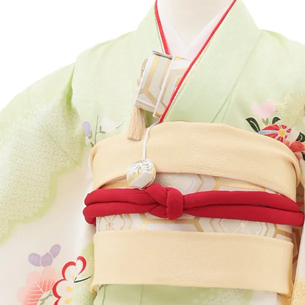 七五三(7歳結び帯)Y510 花うさぎ ヒワ色 古典 鞠