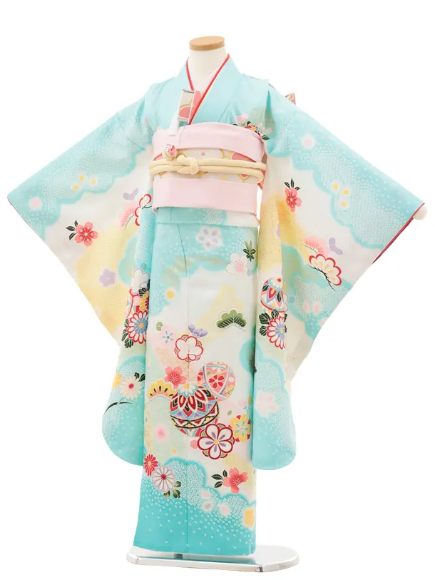 七五三(7歳結び帯)Y511 花うさぎ 水色 古典 鞠