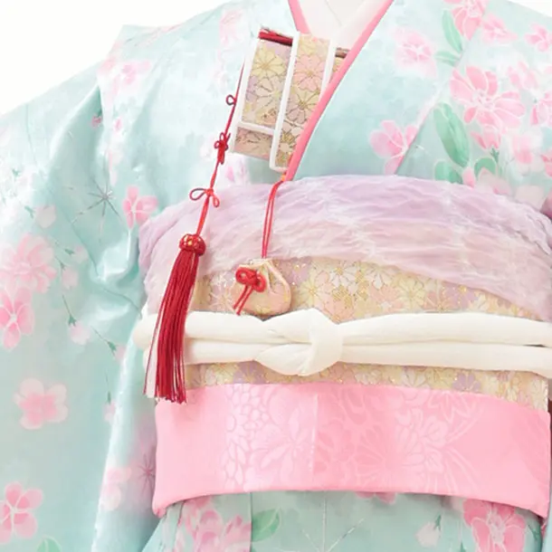 七五三(7歳結び帯)Y518 薄ミント 花