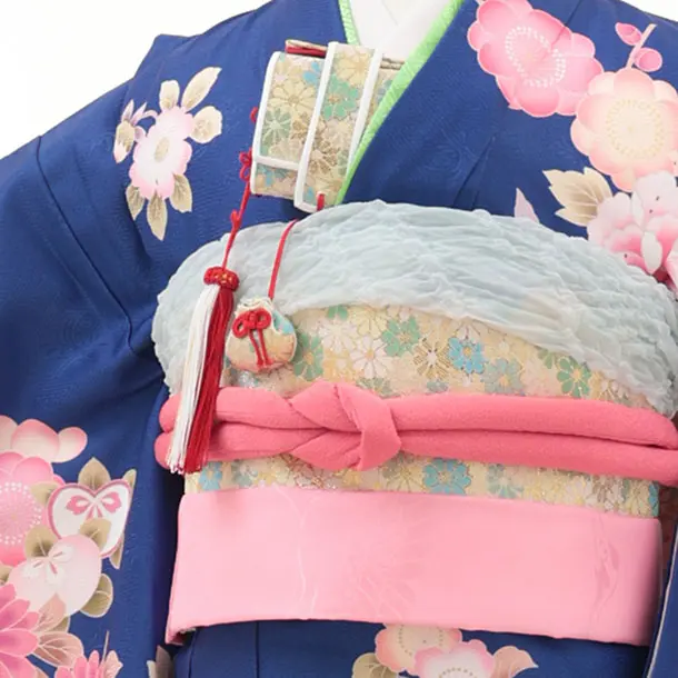 七五三(7歳結び帯)Y519 ブルーぼかし 鼓に花