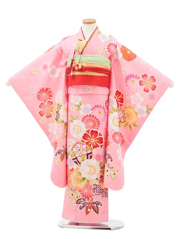 七五三(7歳結び帯)Y542 ピンク地 鞠に桜菊