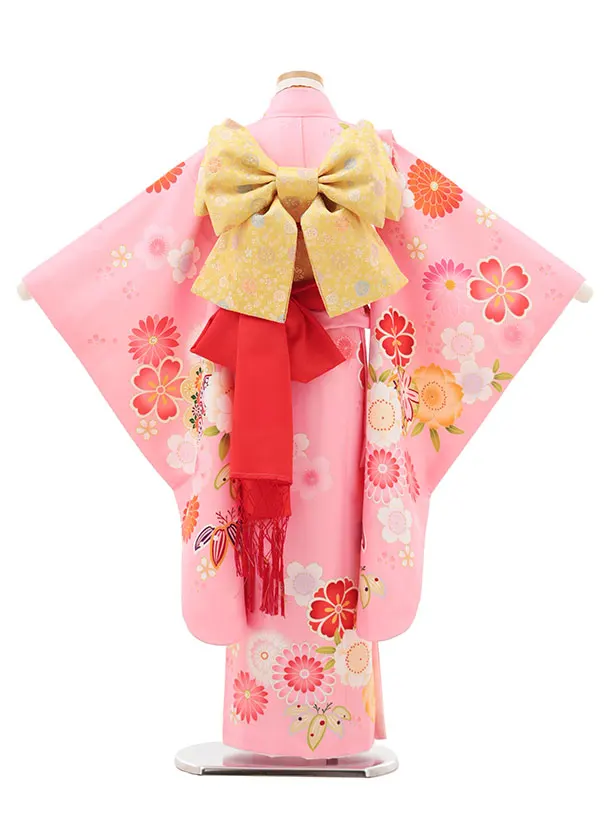七五三(7歳結び帯)Y542 ピンク地 鞠に桜菊