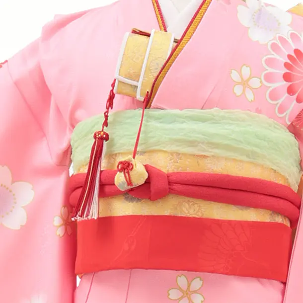 七五三(7歳結び帯)Y542 ピンク地 鞠に桜菊