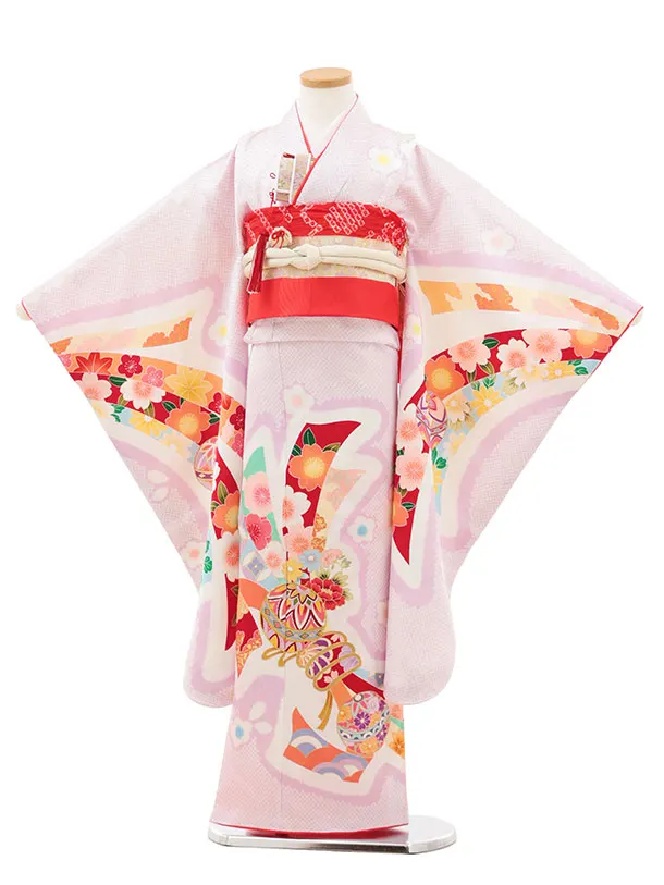 七五三(7歳結び帯)Y543【正絹】薄紫地 疋田柄 鞠 束ね熨斗