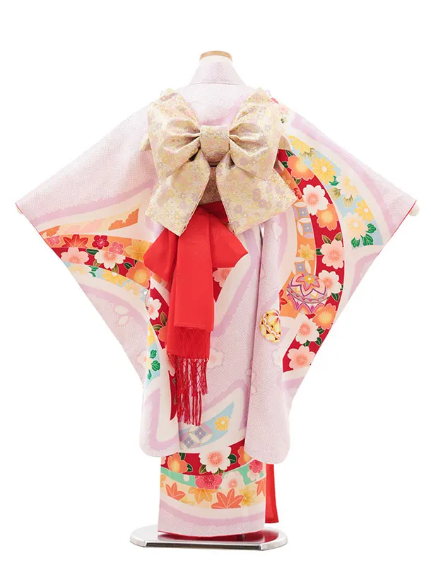 七五三(7歳結び帯)Y543【正絹】薄紫地 疋田柄 鞠 束ね熨斗