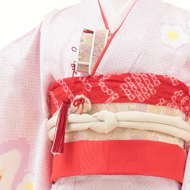 七五三(7歳結び帯)Y543【正絹】薄紫地 疋田柄 鞠 束ね熨斗