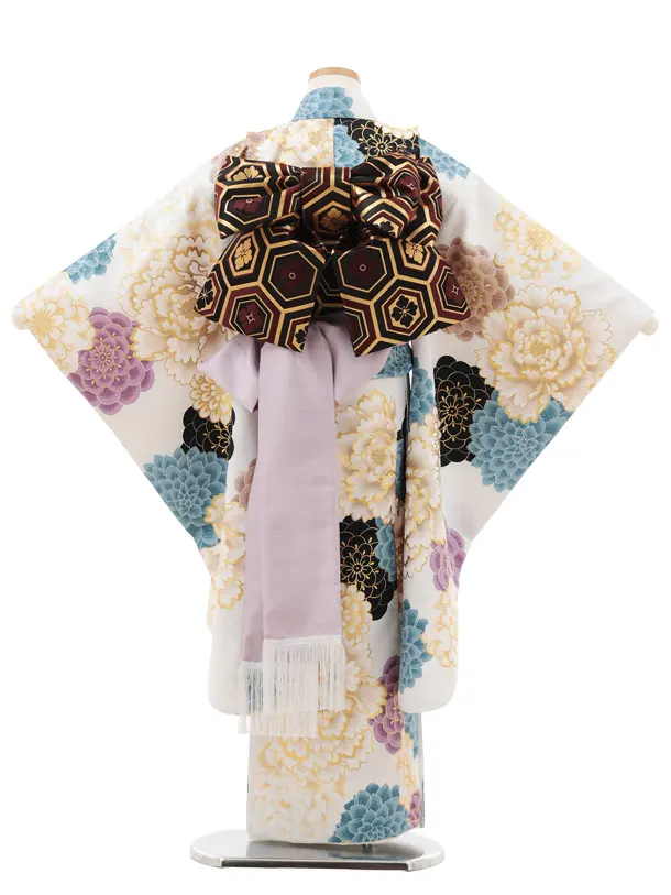 七五三(7歳結び帯)Y545 花わらべ 白 古典花