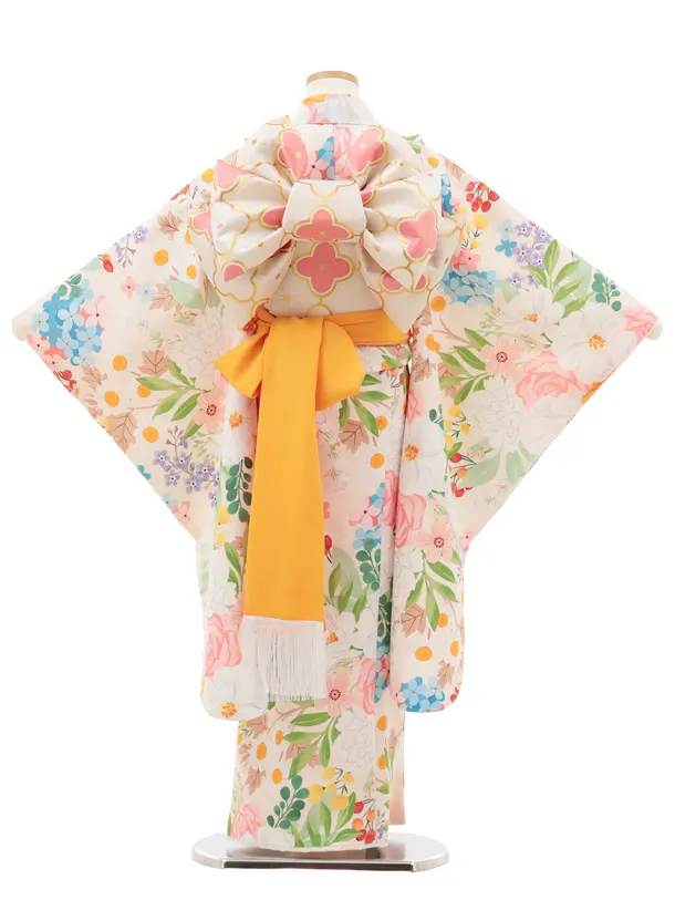 七五三(7歳結び帯)Y547 花わらべ クリーム カラフルカラー