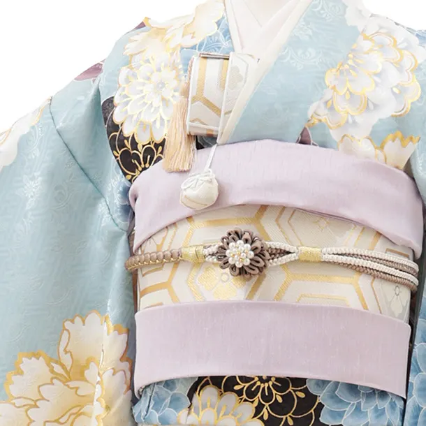 七五三(7歳結び帯)Y548 花わらべ アイスブルー 古典花