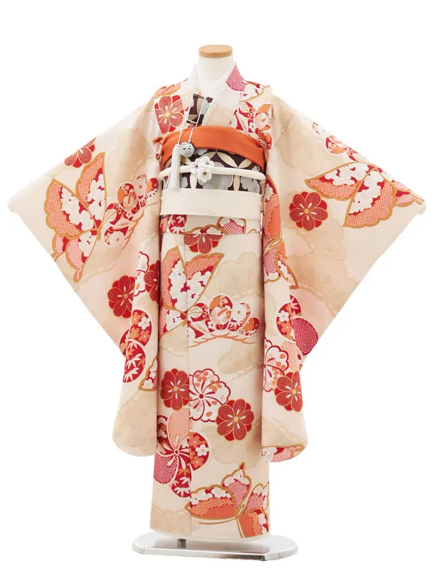 七五三(7歳結び帯)Y549 ぷちぷり クリーム ねじり梅