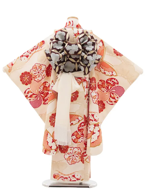 七五三(7歳結び帯)Y549 ぷちぷり クリーム ねじり梅