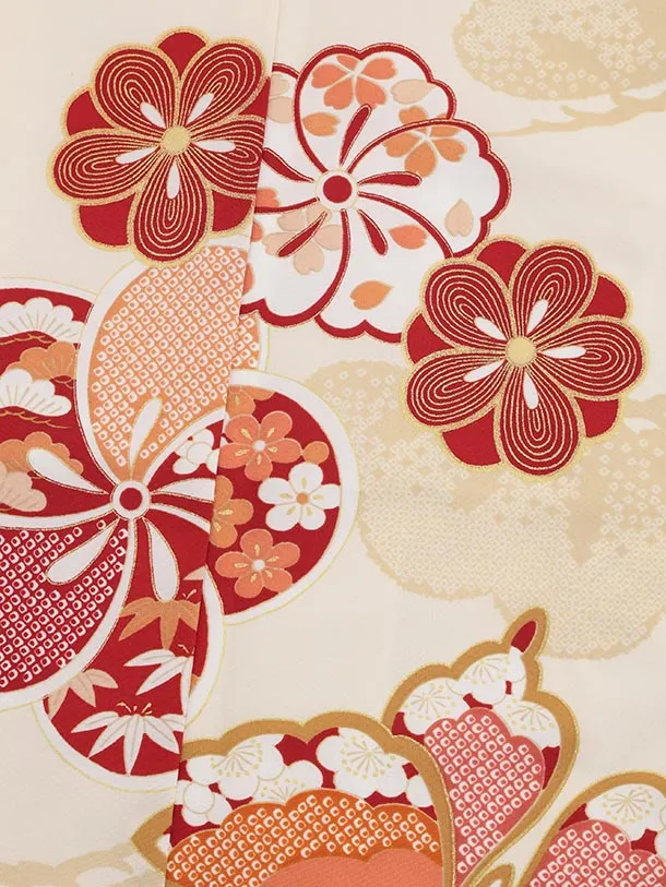 七五三(7歳結び帯)Y549 ぷちぷり クリーム ねじり梅