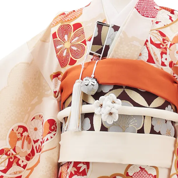 七五三(7歳結び帯)Y549 ぷちぷり クリーム ねじり梅