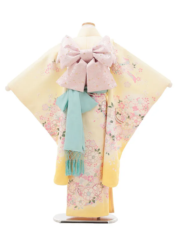 七五三(7歳結び帯)Y552 ペールイエロー 桜鞠