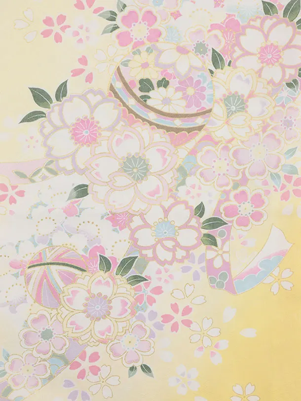 七五三(7歳結び帯)Y552 ペールイエロー 桜鞠