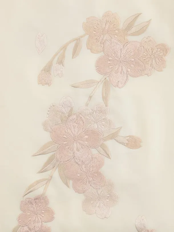 七五三(7歳結び帯)Y555 クリーム地 刺繍桜