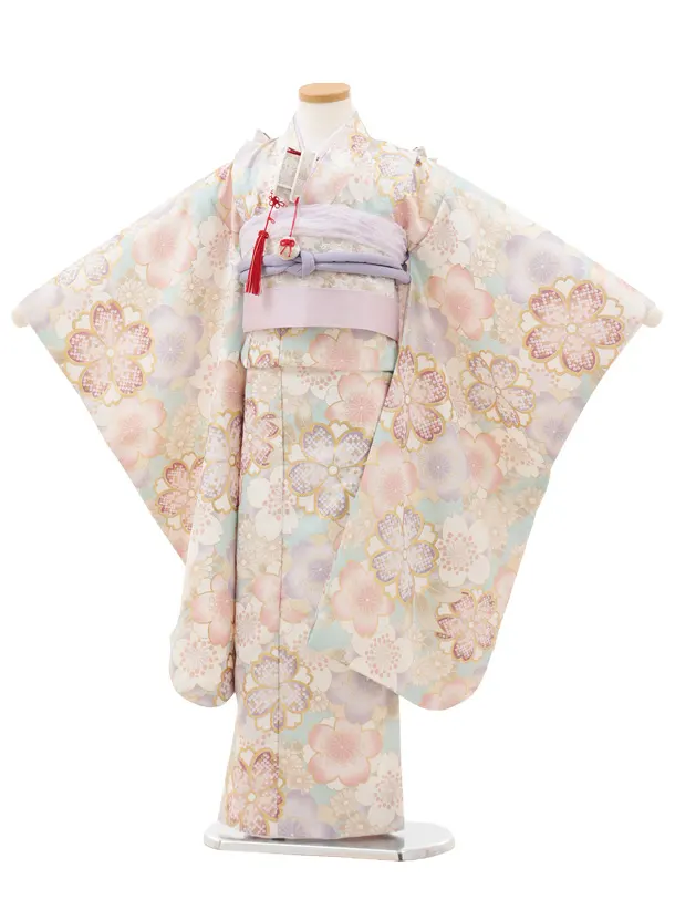 七五三(7歳結び帯)Y558 ペールブルー 桜