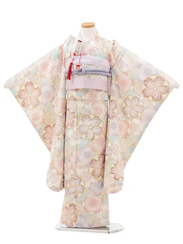 七五三(7歳結び帯)Y558 ペールブルー 桜