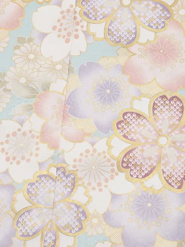 七五三(7歳結び帯)Y558 ペールブルー 桜