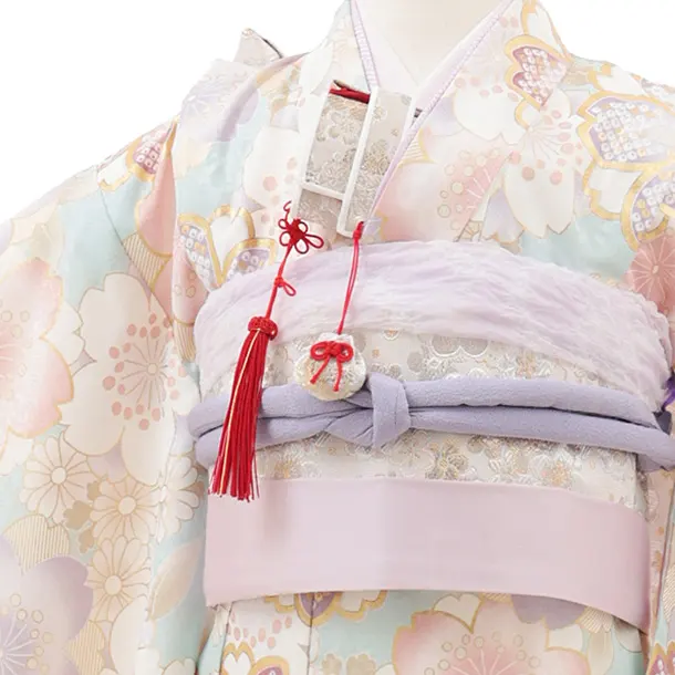 七五三(7歳結び帯)Y558 ペールブルー 桜