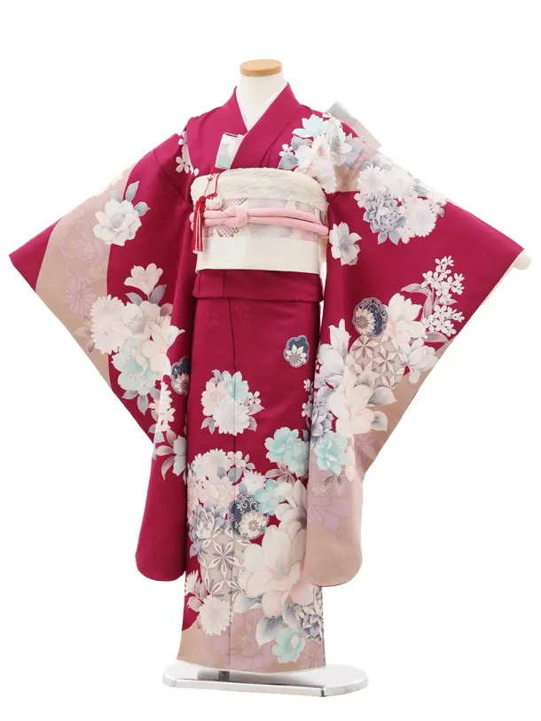 七五三(7歳結び帯)Y562 パープルグレージュ 鞠 ブーケ