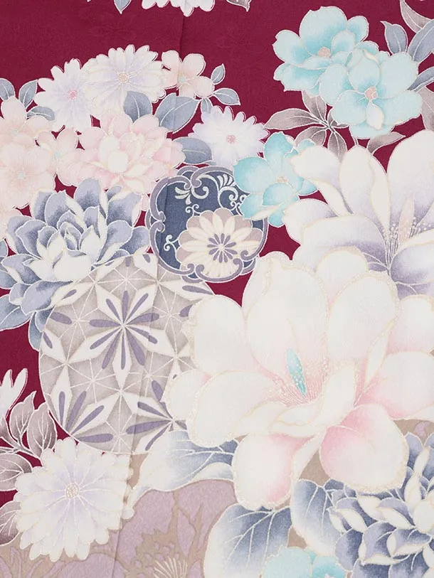 七五三(7歳結び帯)Y562 パープルグレージュ 鞠 ブーケ