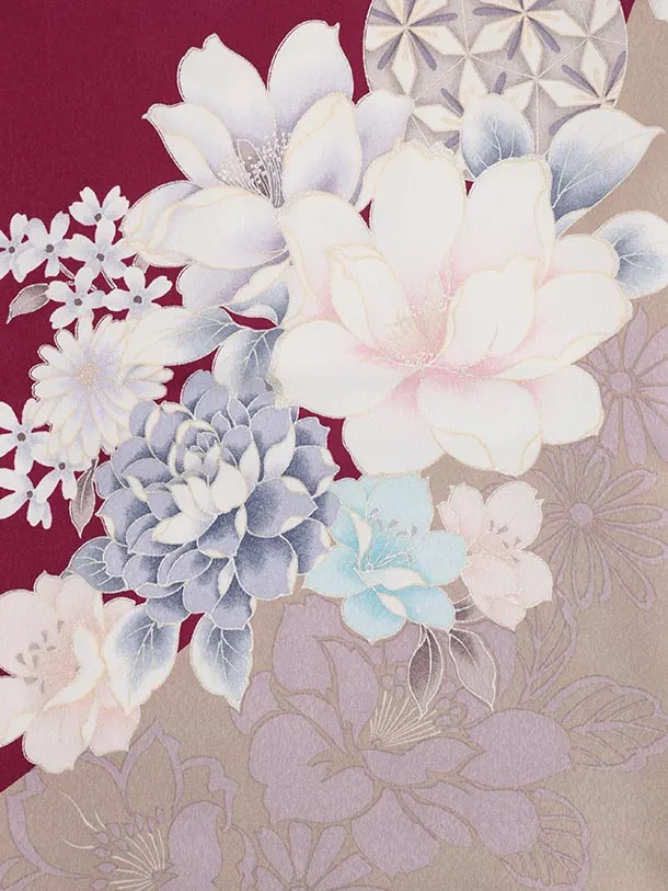 七五三(7歳結び帯)Y562 パープルグレージュ 鞠 ブーケ