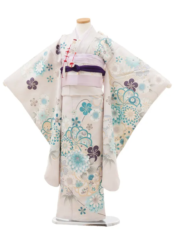 七五三(7歳結び帯)Y568 淡グレー 菊花づくし