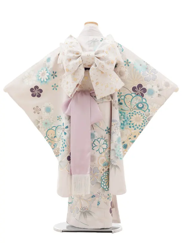 七五三(7歳結び帯)Y568 淡グレー 菊花づくし