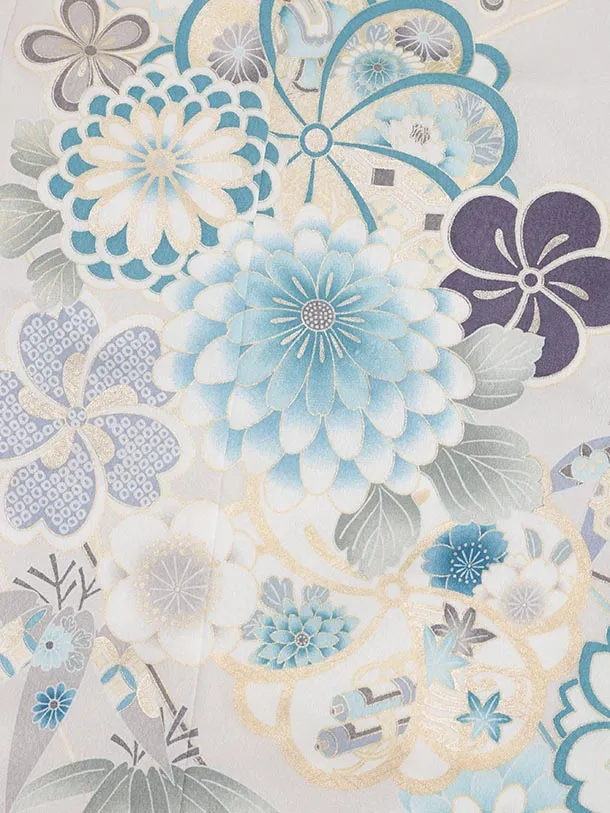 七五三(7歳結び帯)Y568 淡グレー 菊花づくし