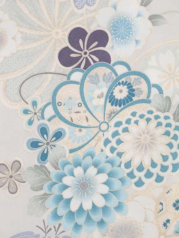 七五三(7歳結び帯)Y568 淡グレー 菊花づくし