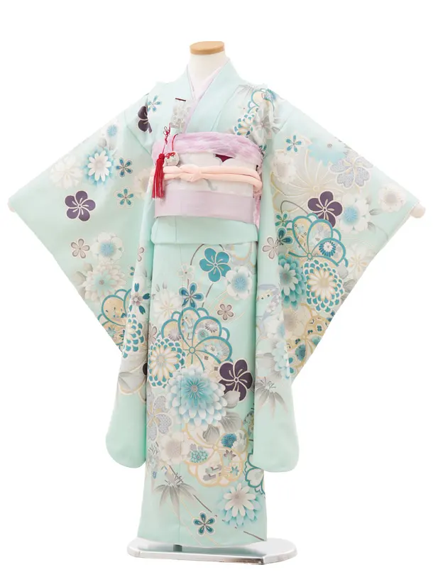 七五三(7歳結び帯)Y569 淡ミント 菊花づくし