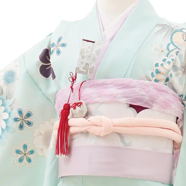 七五三(7歳結び帯)Y569 淡ミント 菊花づくし