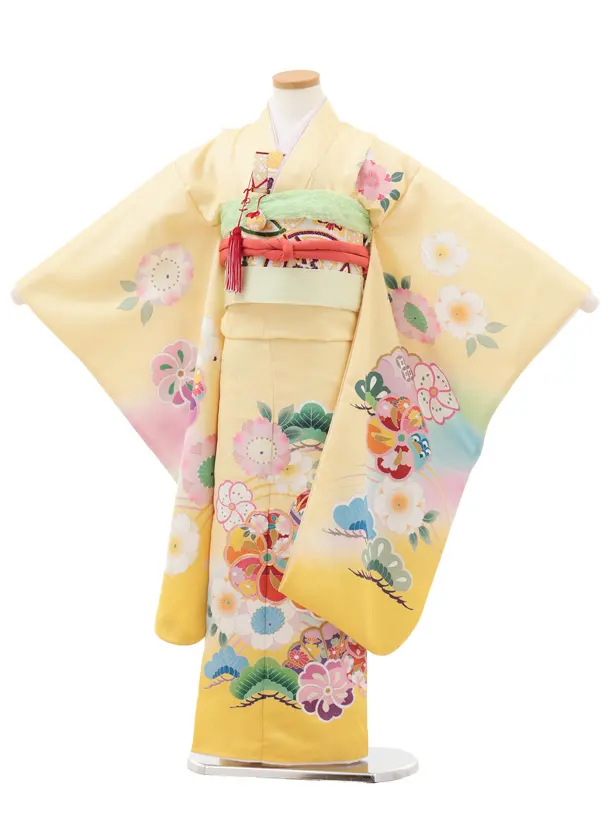 七五三(7歳結び帯)Y574 イエローぼかし 桜