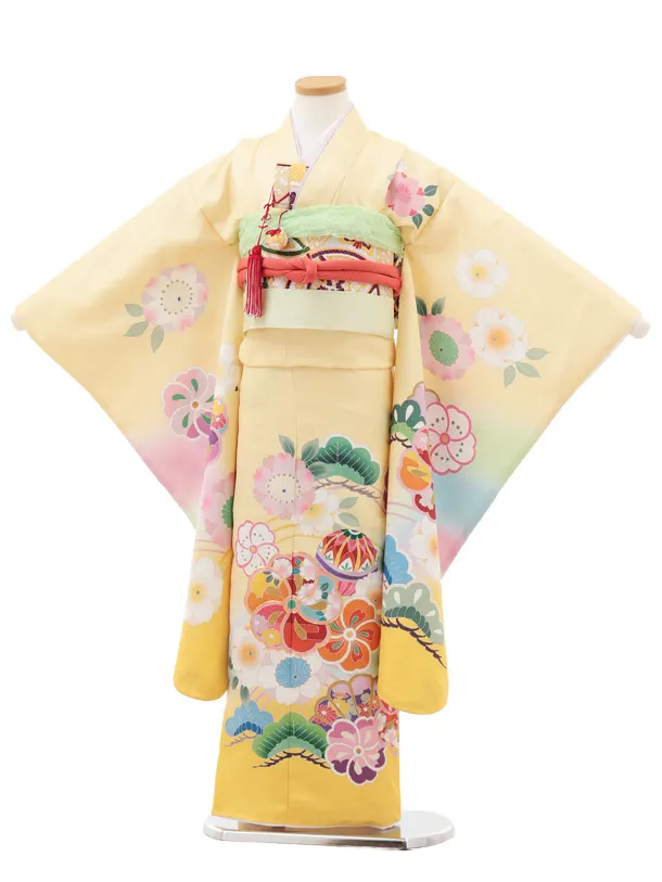 七五三(7歳結び帯)Y574 イエローぼかし 桜